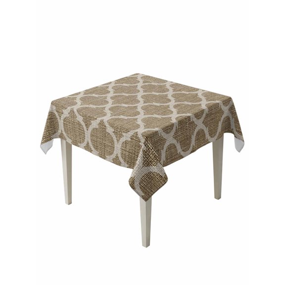 Brown Moroccan Table Cloth, Waterproof Tablecloth for Square Tables, Morocco Retro Abstract Quatrefoil Plaid Reusable Washable Fabric Table Cover for Restaurant Kitchen Dining Tables 54"x54"