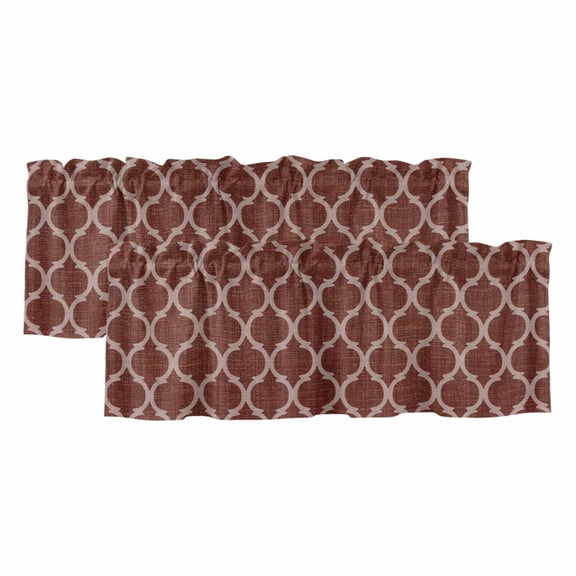 Brown Moroccan Valances for Windows, Decorative Rod Pocket Window Valance Curtains, Morocco Abstract Quatrefoil Geometric Short Curtain Drapes for Kitchen/Living Room, 2 Panels, 60" W x 18" L