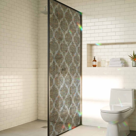 Brown Moroccan Window Privacy Film Rainbow Static Cling Stain Glass Window Film for Glass Door, Decorative Sunroof Decal Sticker for Car Bathroom 29.5"x118" Morocco Retro Abstract Quatrefoil Plaid