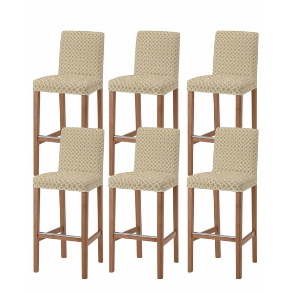 Brown Morocco Bar Stool Covers Set of 6, Abstract Modern Geometric Textured Stretch Washable Bar Chair Covers with Backs, Removable Pub Counter Height Chair Cover for Kitchen Dining Room Cafe