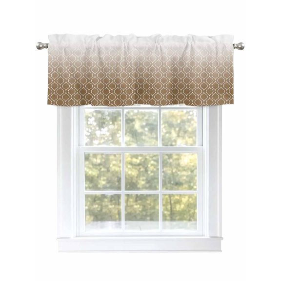 Brown Morocco Valances for Windows, Rod Pocket Kitchen Valance Curtains - Soft & Washable Small Window Treatment for Living Room, Bathroom, Ombre Geometric Lines Pattern 54x18inch, 1 Panel
