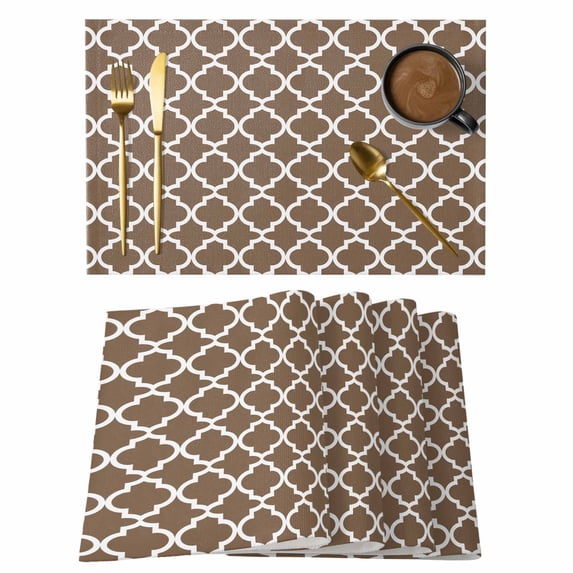 Brown Moroccon Placemats Set of 6 Retro Country Minimalist Abstract Motifs Place Mats Indoor Wipeable Table Mats Washable Cloth Dining Table Placemats for Kitchen Holiday Party Home Decor 13x19 Inch