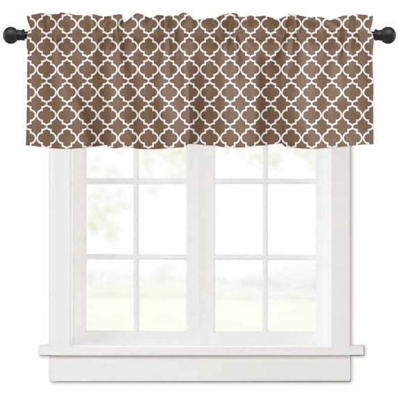 Brown Moroccon Valances for Windows Farmhouse Kitchen Curtains Valances Rod Pocket Valance Curtains for Kitchen Windows Retro Country Minimalist Abstract Motifs Window Valances for Bathroom 42"x18"
