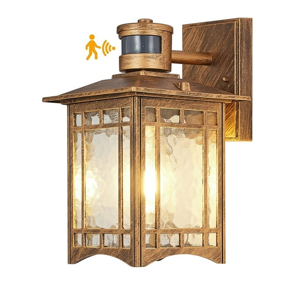 Brown Motion Sensor Outdoor Lights Wall Mount - Dusk to Dawn Exterior Light Fixture for Outside House Porch Patio Garage - Waterproof Lantern with Yard Front Motion Detector