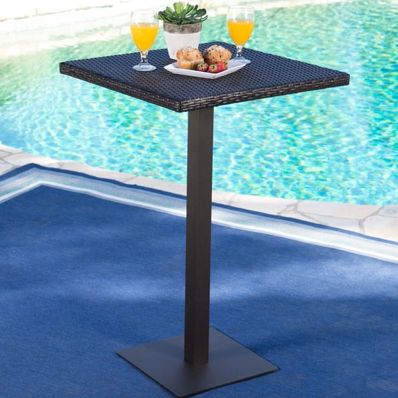 Brown Multi Rattan 26" Bar Table with Iron Frame / Works Well in Golf Club Outdoor Areas, Hand - Made Quality