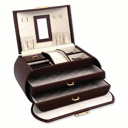 Brown Multi-level Travel Leather Jewelry Box - 9W x 5.25H in.