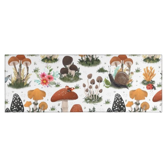 Brown Mushroom Bug White Pattern Kitchen Rug Mat,Kitchen Runner Rugs Non Skid Washable,Decorative Kitchen Floor Mats for Kitchen,Sink,Laundry,17"X47"