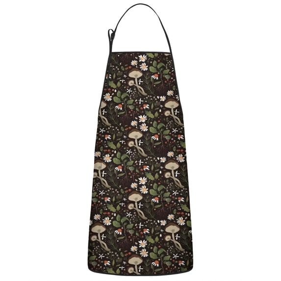Brown Mushroom Daisy Dark Pattern Apron-Garden Aprons for Women with Pockets-Cotton Linen Waterproof Kitchen Cooking Gardening Aprons Adjustable for Kitchen,Cooking,BBQ and Salon 33x27 Inch