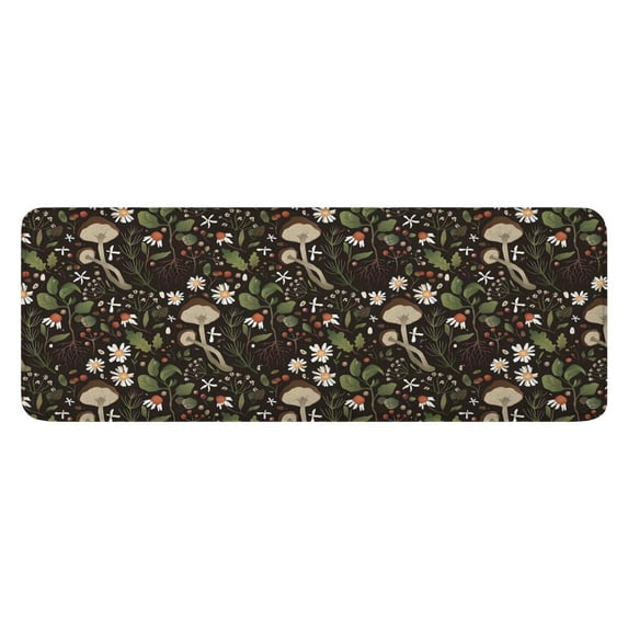 Brown Mushroom Daisy Dark Pattern Kitchen Rug Mat,Kitchen Runner Rugs Non Skid Washable,Decorative Kitchen Floor Mats for Kitchen,Sink,Laundry,17"x47.2"