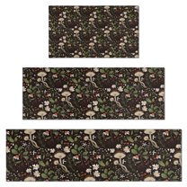 Brown Mushroom Daisy Dark Pattern Kitchen Rugs Sets Of 3,Kitchen Runner Rugs Non Skid Washable,Decorative Kitchen Floor Mats for Kitchen,Sink,Laundry,17"x30" 17"x47" 17"x59"