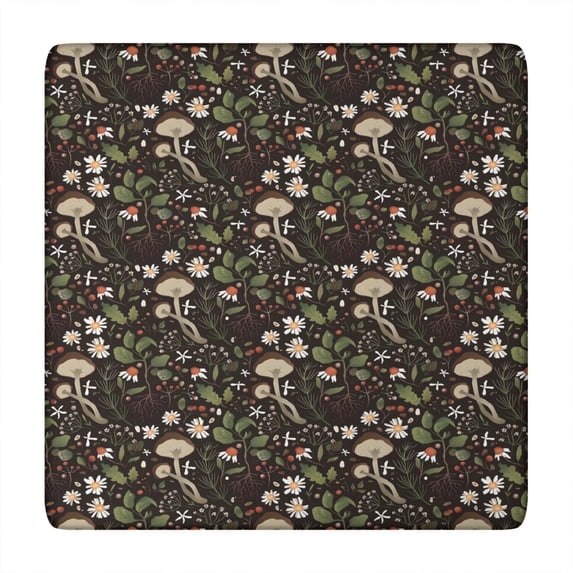 Brown Mushroom Daisy Dark Pattern Square Fitted Tablecloth with Elastic Edge,Square Table Cover,Washable Elastic Table Cover for Home Kitchen Party Decor 34"x34"