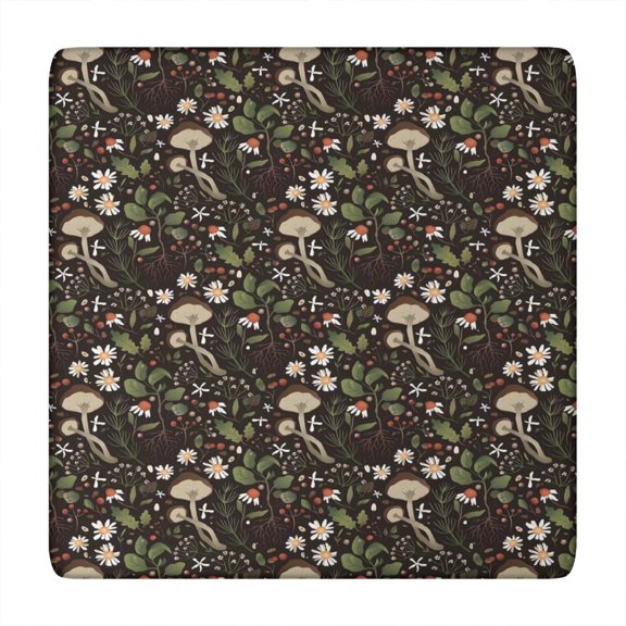 Brown Mushroom Daisy Dark Pattern Square Fitted Tablecloth with Elastic Edge,Square Table Cover,Washable Elastic Table Cover for Home Kitchen Party Decor 34"x34"