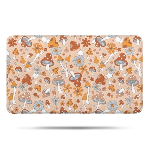 Brown Mushroom Flower Beige Pattern Bathroom Rugs Mat,Non Slip Microfiber Bathroom Rug,Rubber Backing,Soft Bathroom Mats for Bathroom Floor,Tub and Shower,17x30in(43x75cm)
