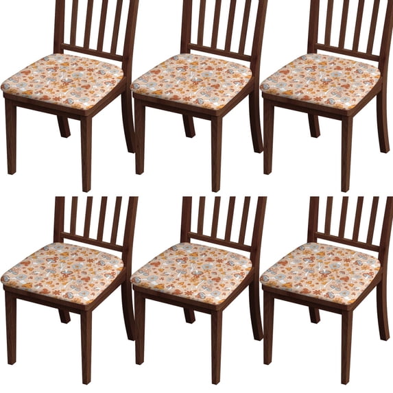 Brown Mushroom Flower Beige Pattern Seat Covers for Dining Room Chairs Set Of 4,Stretch Printed Washable Chair Seat Cover with Elastic Ties and Button,Removable Waterproof Couch Cushion Covers