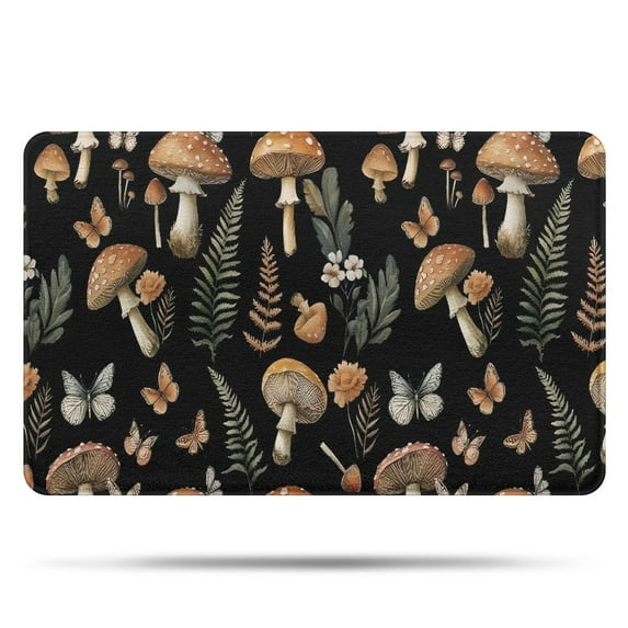 Brown Mushroom Flower Black Pattern Bathroom Rugs Mat,Non Slip Microfiber Bathroom Rug,Rubber Backing,Soft Bathroom Mats for Bathroom Floor,Tub and Shower,20x32in(50x80cm)