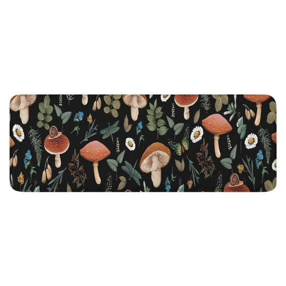 Brown Mushroom Flower Black Pattern Kitchen Rug Mat,Kitchen Runner Rugs Non Skid Washable,Decorative Kitchen Floor Mats for Kitchen,Sink,Laundry,17"x47.2"
