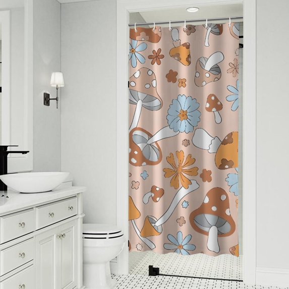 Brown Mushroom Flower Light Pattern Shower Curtain 36"x72" ,Bathroom Decorative Shower Curtains Set with 12 Hooks,Modern Waterproof Washable Shower Curtain