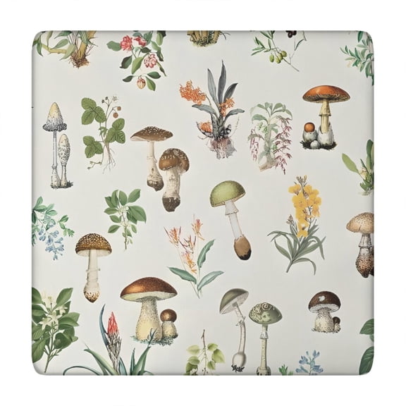 Brown Mushroom Flower Light Pattern Square Fitted Tablecloth with Elastic Edge,Square Table Cover,Washable Elastic Table Cover for Home Kitchen Party Decor 34"x34"