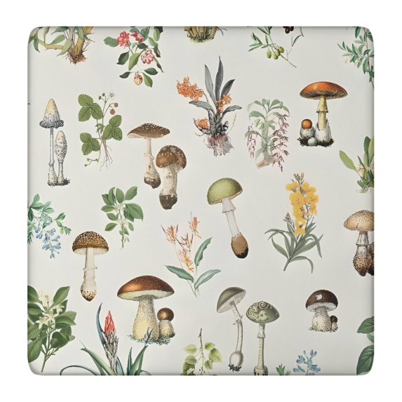 Brown Mushroom Flower Light Pattern Square Fitted Tablecloth with Elastic Edge,Square Table Cover,Washable Elastic Table Cover for Home Kitchen Party Decor 36"x36"