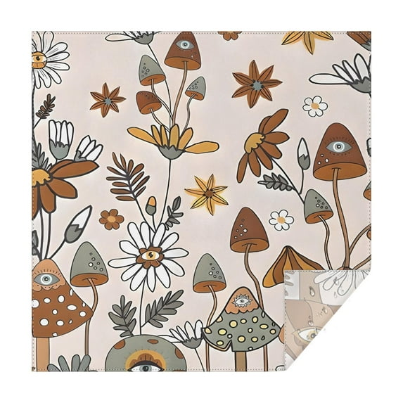 Brown Mushroom Flower Light Pattern Square Tablecloth,Waterproof Square Table Cover,Wipeable Spillproof Washable Table Cover for Home Kitchen Party Decor 52"x52"(132x132cm)