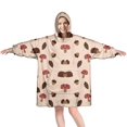 thumbnail image 1 of Brown Mushroom Hedgehog Leaf Beige Pattern Wearable Oversized Blanket,Wearable Blanket Hoodie for Adults,Cozy Hooded Blankets with Super Pockets,Super Warm Fuzzy Pullover for Women & Men, 1 of 6