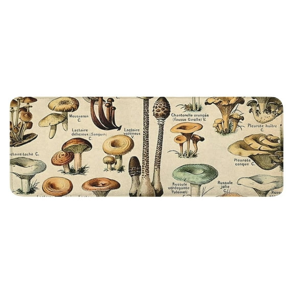 Brown Mushroom Label Light Pattern Kitchen Rug Mat,Kitchen Runner Rugs Non Skid Washable,Decorative Kitchen Floor Mats for Kitchen,Sink,Laundry,17"x47.2"