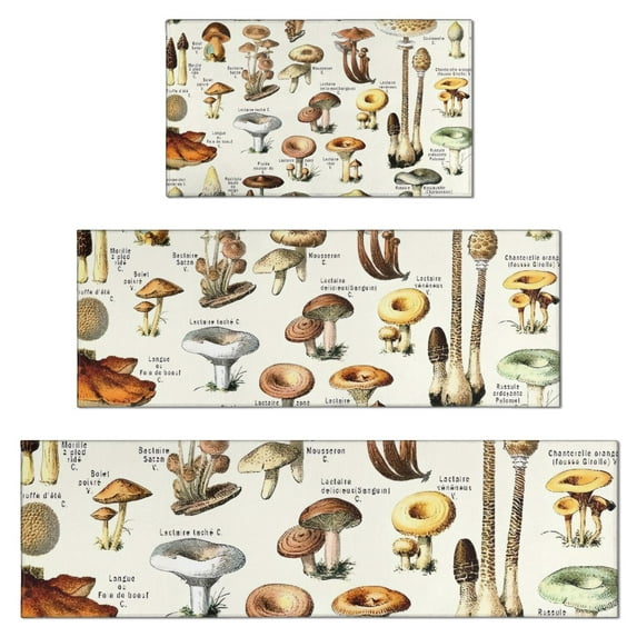 Brown Mushroom Label Light Pattern Kitchen Rugs Sets Of 3,Kitchen Runner Rugs Non Skid Washable,Decorative Kitchen Floor Mats for Kitchen,Sink,Laundry,17"x30"+ 17"x47" + 17"x59"