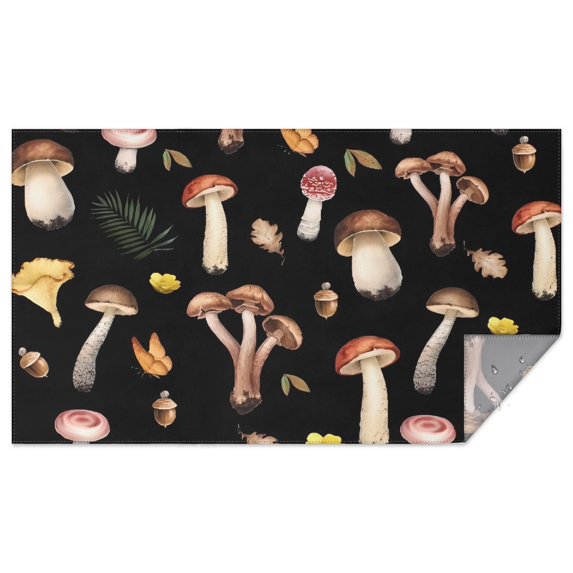 Brown Mushroom Leaf Black Pattern Rectangle Tablecloth 60"x102",Waterproof Polyester Rectangle Table Cloth, Wipeable Spillproof Polyester Tablecloth for Dining, Camping, Indoor and Outdoor