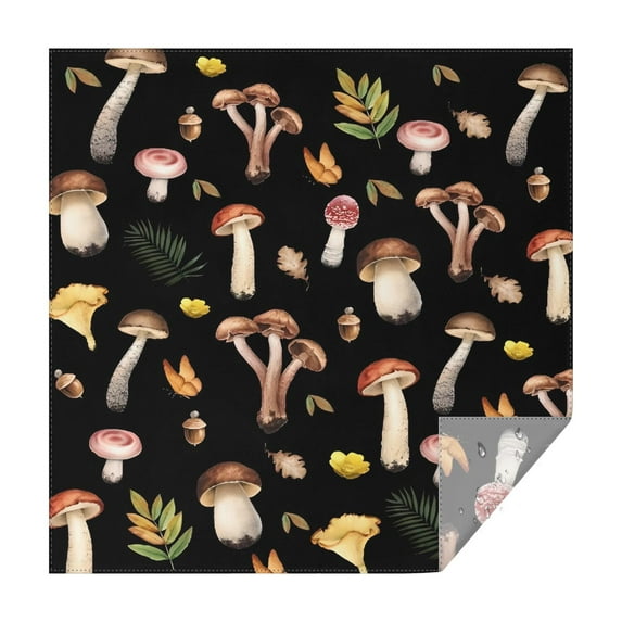 Brown Mushroom Leaf Black Pattern Square Tablecloth,Waterproof Square Table Cover,Wipeable Spillproof Washable Table Cover for Home Kitchen Party Decor 52"x52"(132x132cm)