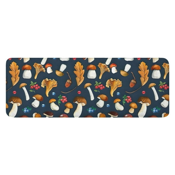 Brown Mushroom Leaf Dark Blue Pattern Kitchen Rug Mat,Kitchen Runner Rugs Non Skid Washable,Decorative Kitchen Floor Mats for Kitchen,Sink,Laundry,17"x47.2"