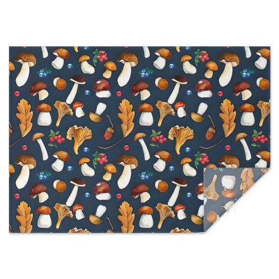 Brown Mushroom Leaf Dark Blue Pattern Rectangle Tablecloth 60"x84",Waterproof Polyester Rectangle Table Cloth, Wipeable Spillproof Polyester Tablecloth for Dining, Camping, Indoor and Outdoor