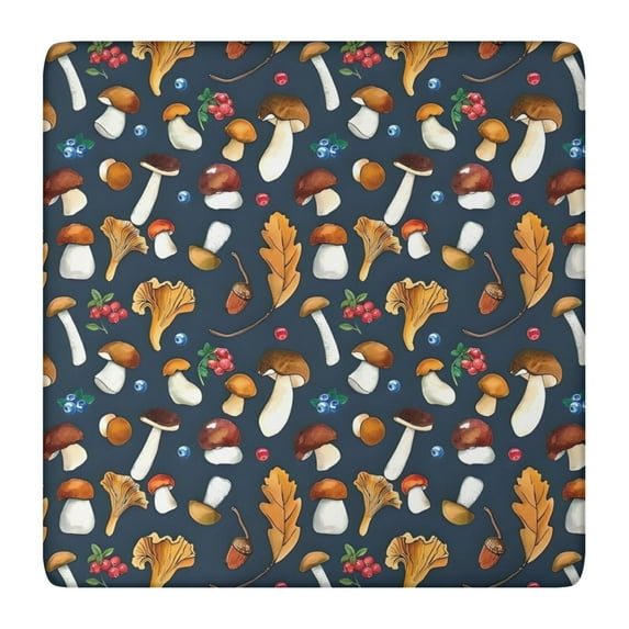 Brown Mushroom Leaf Dark Blue Pattern Square Fitted Tablecloth with Elastic Edge,Square Table Cover,Washable Elastic Table Cover for Home Kitchen Party Decor 36"x36"