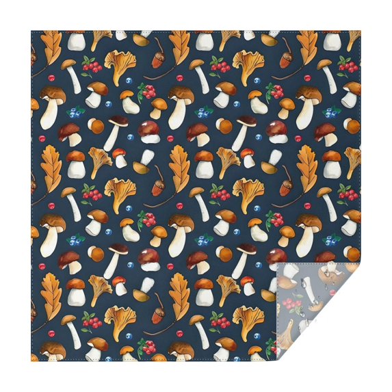 Brown Mushroom Leaf Dark Blue Pattern Square Tablecloth,Waterproof Square Table Cover,Wipeable Spillproof Washable Table Cover for Home Kitchen Party Decor 42"X42"(107x107cm)