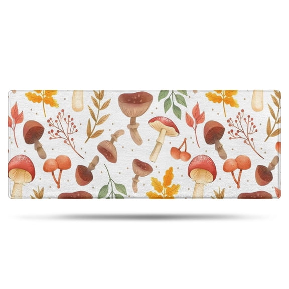 Brown Mushroom Leaf White Pattern Bathroom Rugs Mat,Non Slip Microfiber Bathroom Rug,Rubber Backing,Soft Bathroom Mats for Bathroom Floor,Tub and Shower,60x24in(150x60cm)