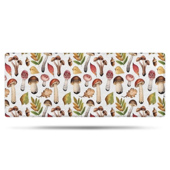 Brown Mushroom Leaf White Pattern Bathroom Rugs Mat,Non Slip Microfiber Bathroom Rug,Rubber Backing,Soft Bathroom Mats for Bathroom Floor,Tub and Shower,60x24in(150x60cm)