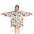 thumbnail image 1 of Brown Mushroom Leaf White Pattern Blanket Hoodies for Kids 6-13YR Oversize Wearable Blanket Hoodies for Boys Girls Teens, 1 of 7
