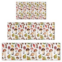 Brown Mushroom Leaf White Pattern Kitchen Rugs Sets Of 3,Kitchen Runner Rugs Non Skid Washable,Decorative Kitchen Floor Mats for Kitchen,Sink,Laundry,17"x30"  17"x47"   17"x59"
