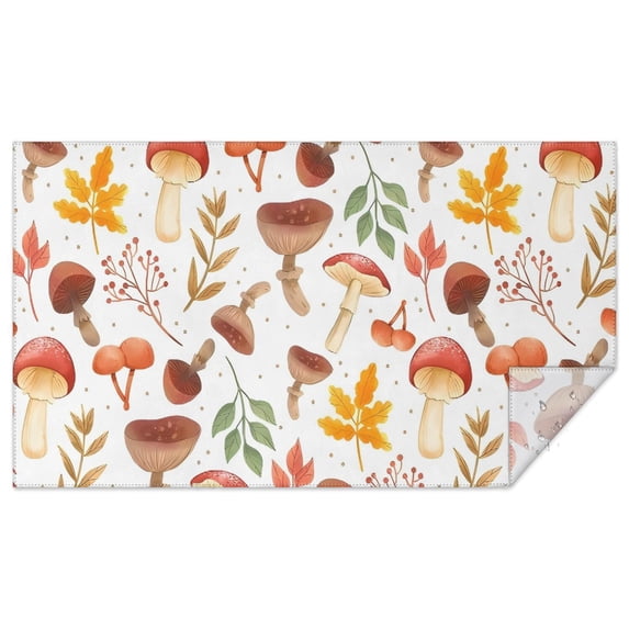 Brown Mushroom Leaf White Pattern Rectangle Tablecloth 60"x102",Waterproof Polyester Rectangle Table Cloth, Wipeable Spillproof Polyester Tablecloth for Dining, Camping, Indoor and Outdoor