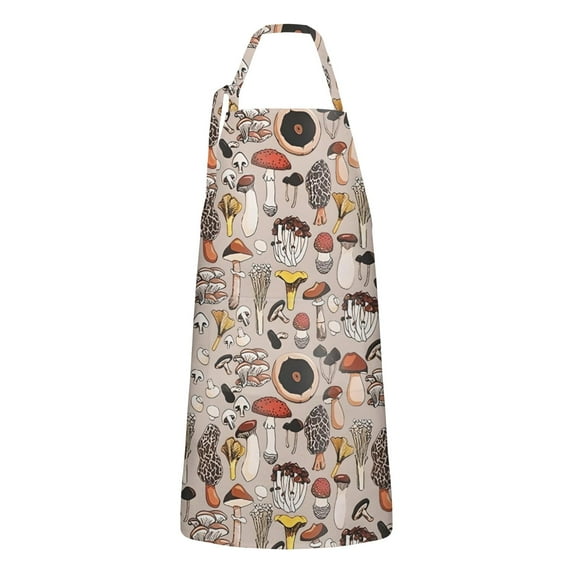Brown Mushroom Line Light Pattern Apron-Garden Aprons for Women with Pockets-Cotton Linen Waterproof Kitchen Cooking Gardening Aprons Adjustable for Kitchen,Cooking,BBQ and Salon 33x27 Inch