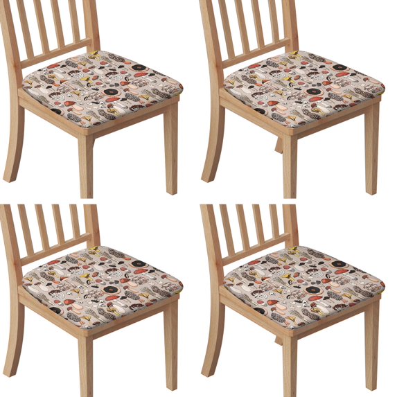 Brown Mushroom Line Light Pattern Seat Covers for Dining Room Chairs Set Of 4,Stretch Printed Washable Chair Seat Cover with Elastic Ties and Button,Removable Waterproof Couch Cushion Covers