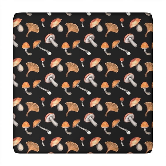 Brown Mushroom Pattern Black Pattern Square Fitted Tablecloth with Elastic Edge,Square Table Cover,Washable Elastic Table Cover for Home Kitchen Party Decor 34"x34"
