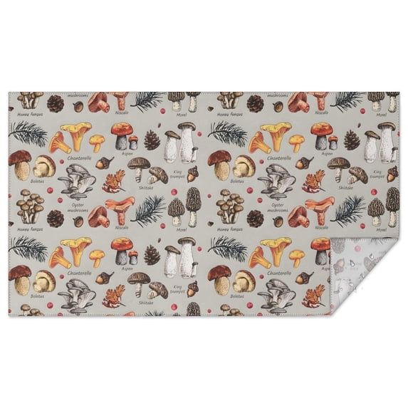 Brown Mushroom Pinecone Grey Pattern Rectangle Tablecloth 60"x102",Waterproof Polyester Rectangle Table Cloth, Wipeable Spillproof Polyester Tablecloth for Dining, Camping, Indoor and Outdoor