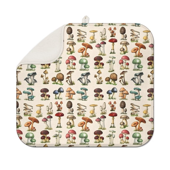 Brown Mushroom Plant Light Pattern Dish Drying Mat for Kitchen 1 Pack, Ultra Absorbent Microfiber Dishes Drainer Mats,16"x18"
