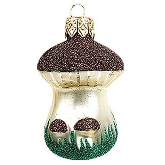 Brown Mushroom Polish Mouth Blown Glass Christmas Ornament Tree Decoration
