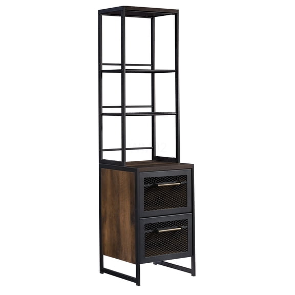 Brown Narrow Bookcase with Drawer, Engineered Wood Modern Book Shelf Organizer for Living Room, Bedroom, Office Storage Solution