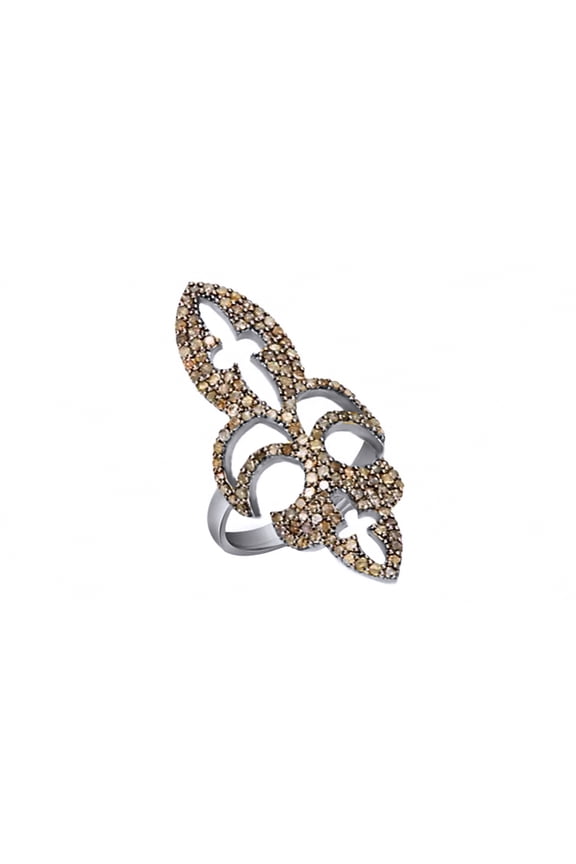 Brown Natural Diamond Fleur-De-Lis Ring In 10k White Gold (1.37 Cttw)