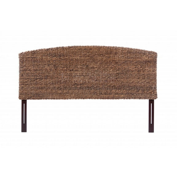 Brown Natural and Rustic Woven Banana Leaf Curved Queen Size Headboard