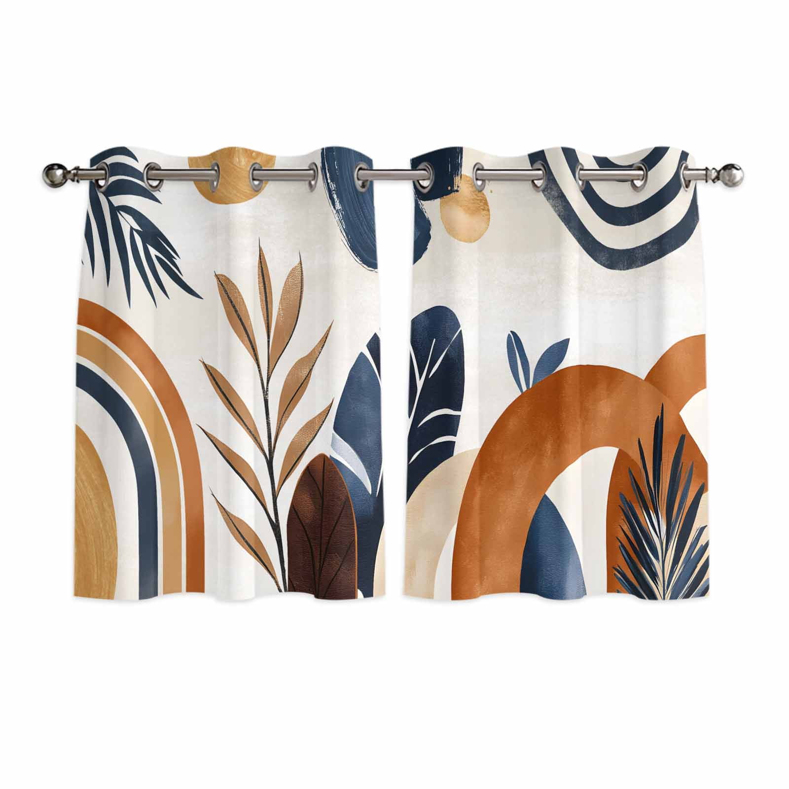 Brown Nave Blue Boho Kitchen Curtains Short 45 Inch Length, Modern ...