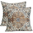 thumbnail image 1 of Brown Navy Blue Ethnic Boho Pillow Covers 16X16 Inch Bohemian Carpet Vintage Pillow Cases Gold Black Tan Floral Throw Pillow Set of 2 Home Decor for Room Bedroom Outdoor Porch Patio Cushion, 1 of 6