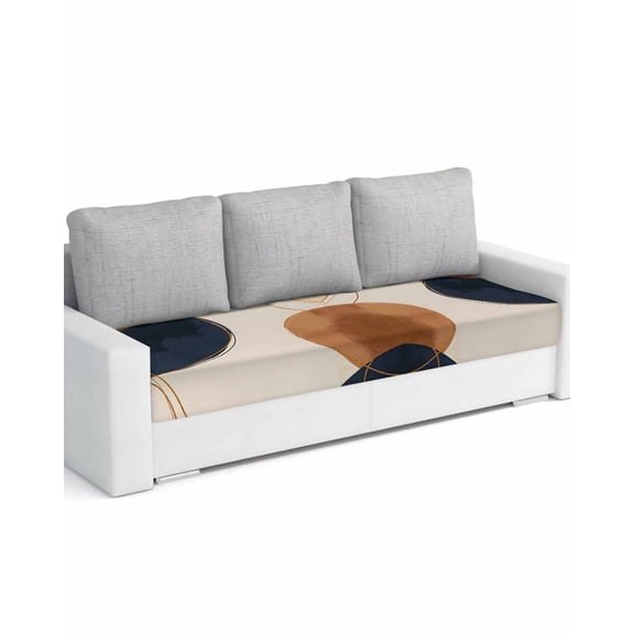 Brown Navy Blue Sofa Couch Cushion Covers Washable, Removable Stretchable Sectional Couch Covers, Modern Abstract Art Geometric Slipcovers for L & T Shape Sofa Furniture Protector L Size 1 pc